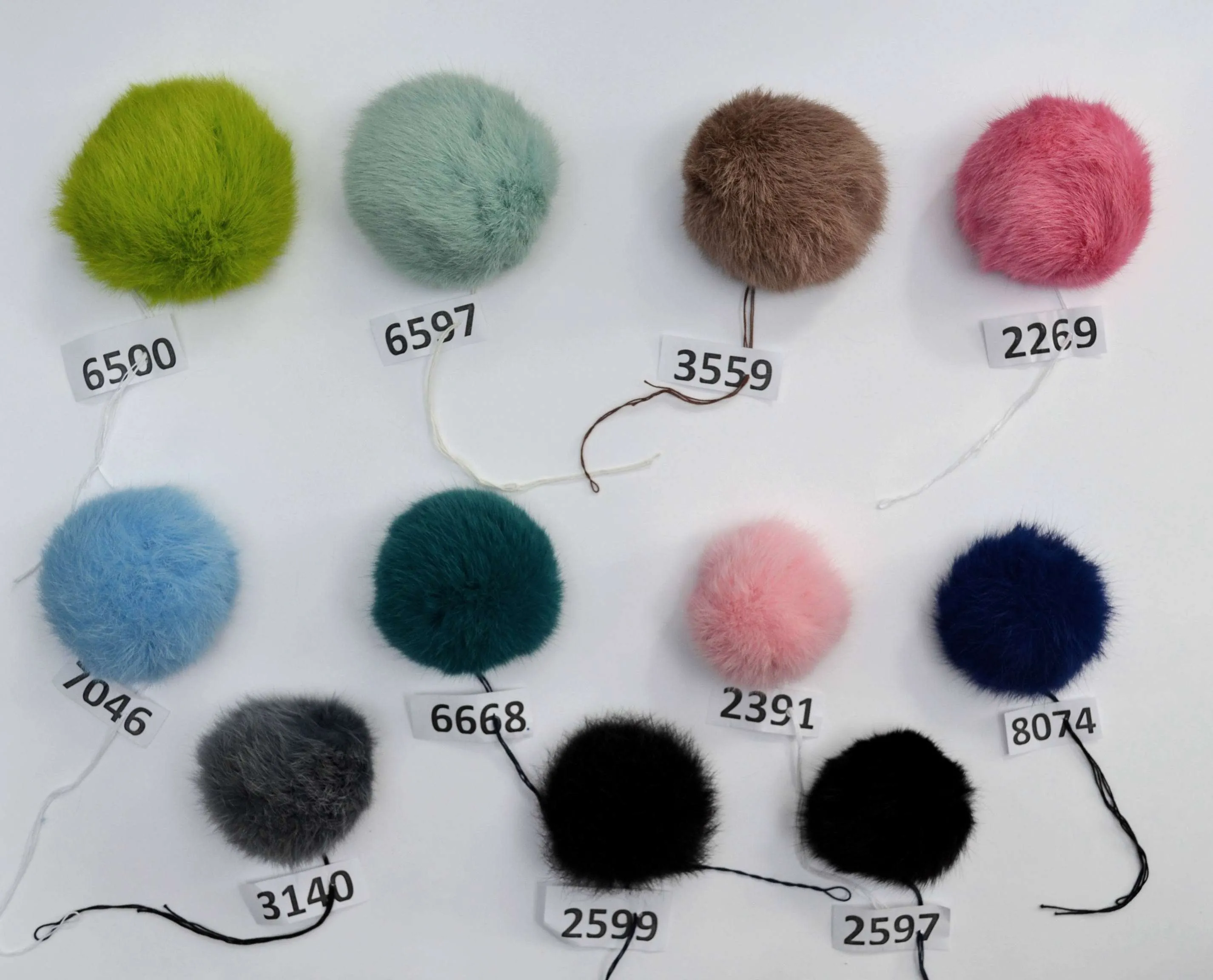 4-5,5" Real Rabbit Fur Pom Poms of different colors