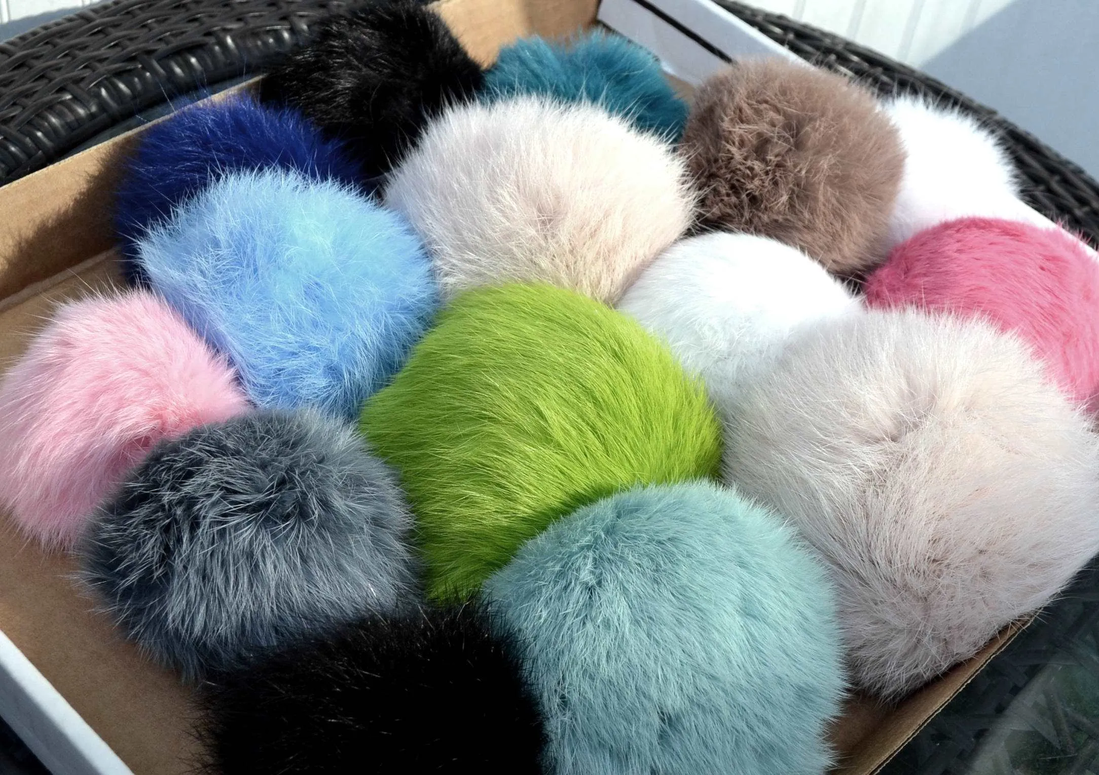 4-5,5" Real Rabbit Fur Pom Poms of different colors