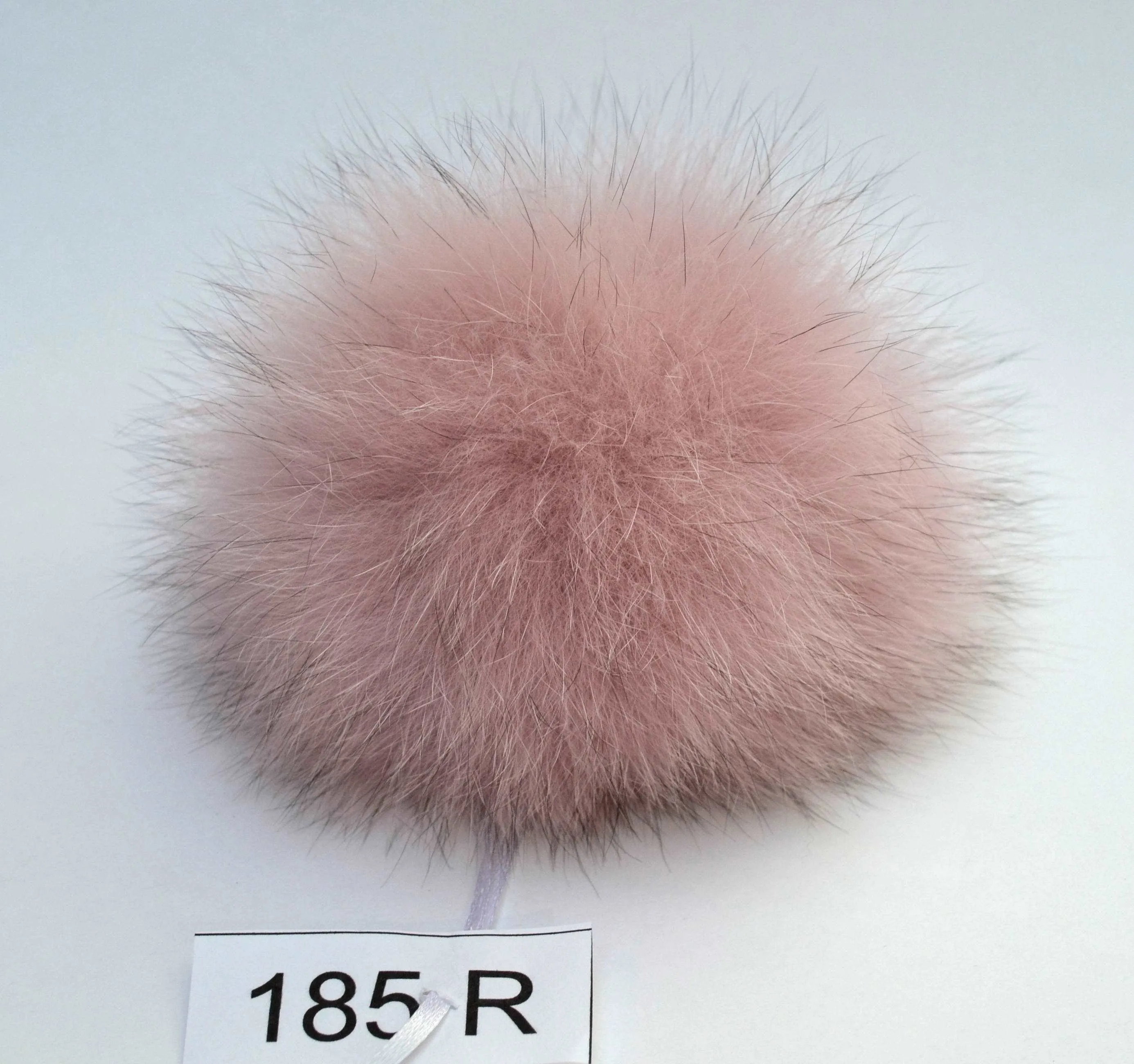 6" Pink Powder Real Fur Fox Pom Pom with ribbons