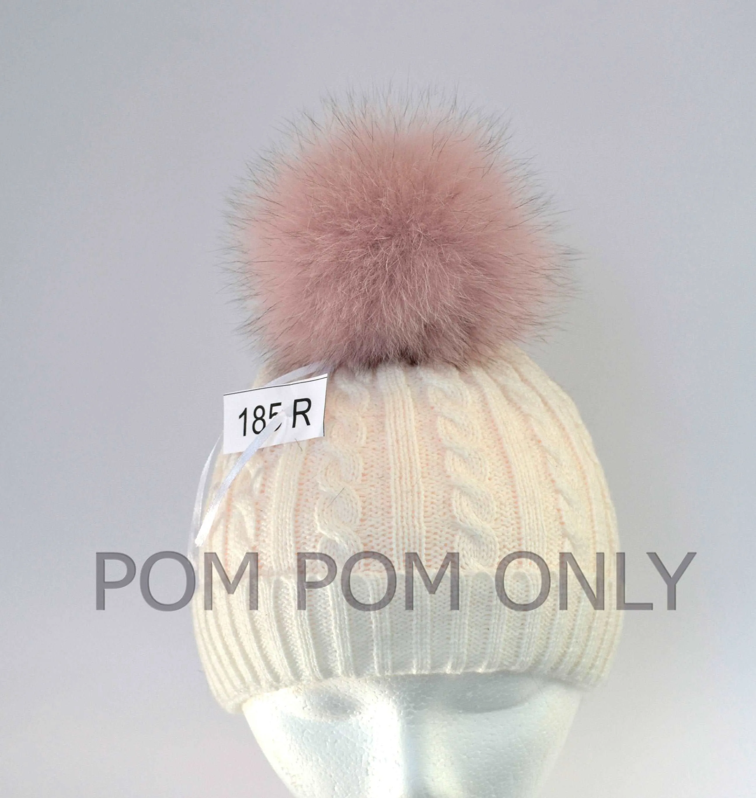6" Pink Powder Real Fur Fox Pom Pom with ribbons