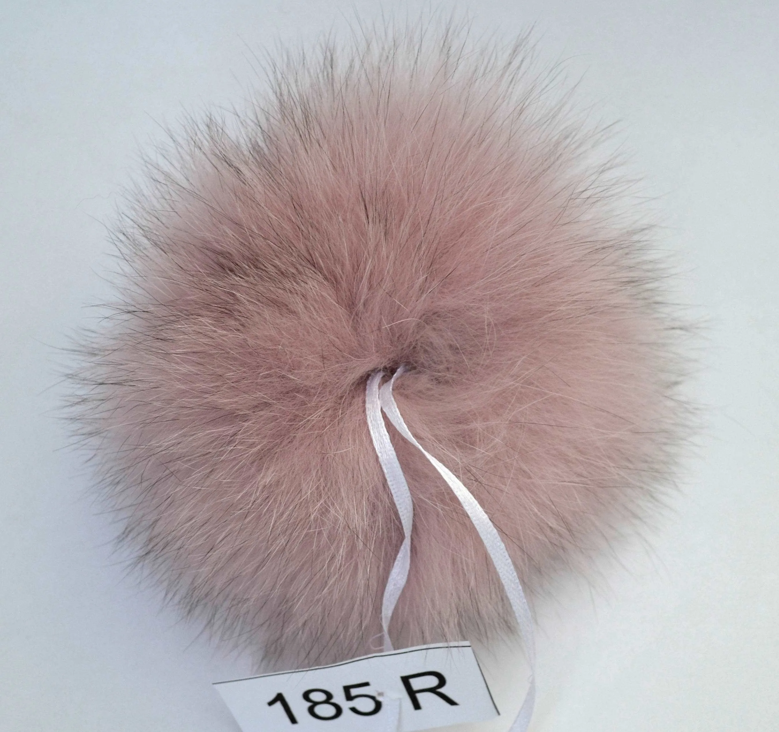 6" Pink Powder Real Fur Fox Pom Pom with ribbons