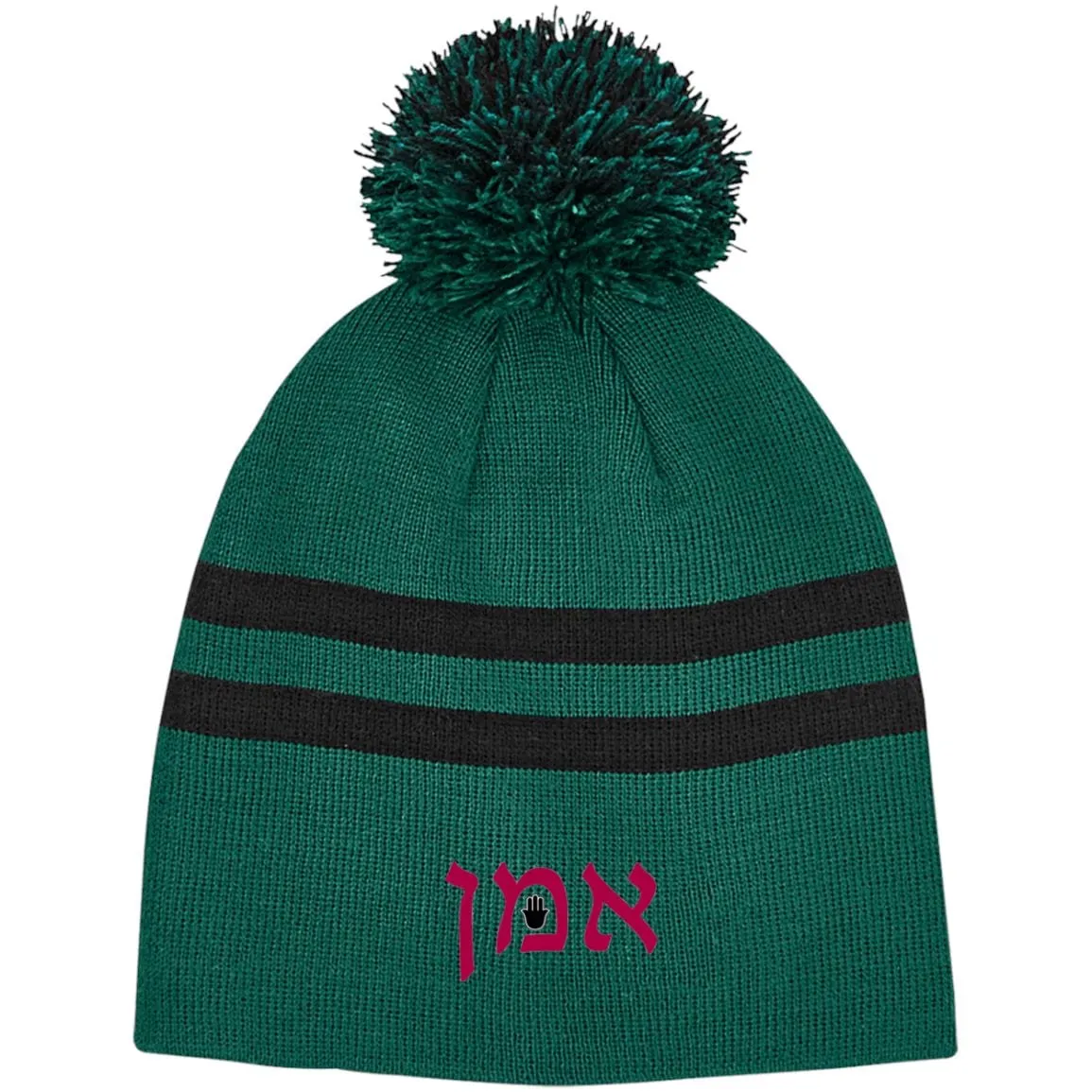 Amen Hebrew Embroidered Knit  Fashion Pom Beanie Hats