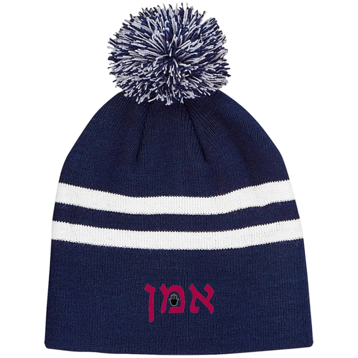 Amen Hebrew Embroidered Knit  Fashion Pom Beanie Hats