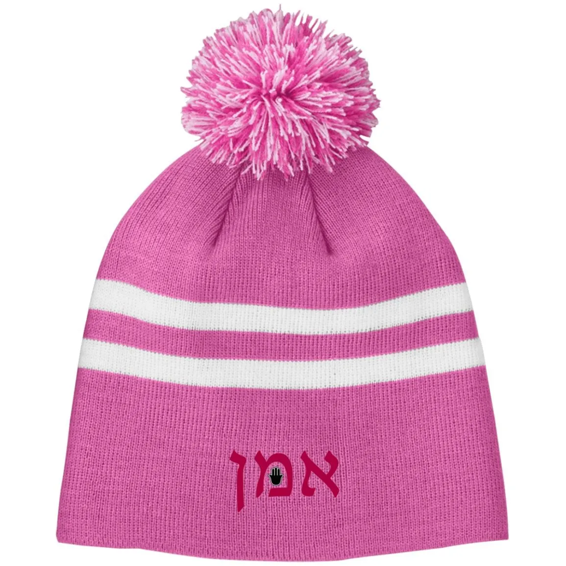 Amen Hebrew Embroidered Knit  Fashion Pom Beanie Hats