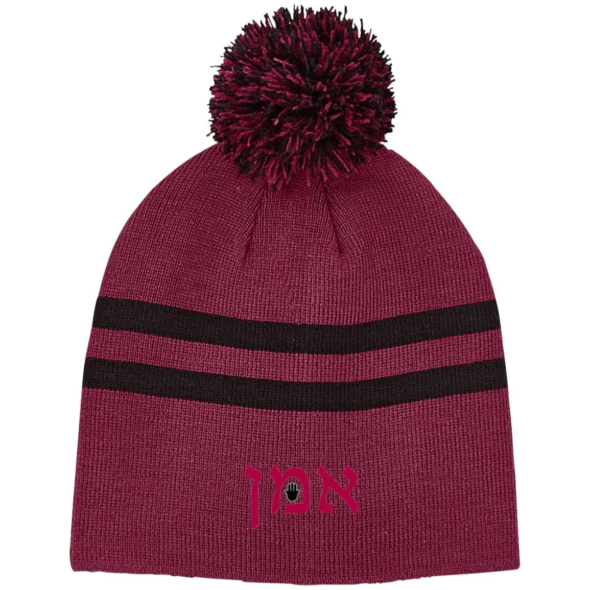 Amen Hebrew Embroidered Knit  Fashion Pom Beanie Hats