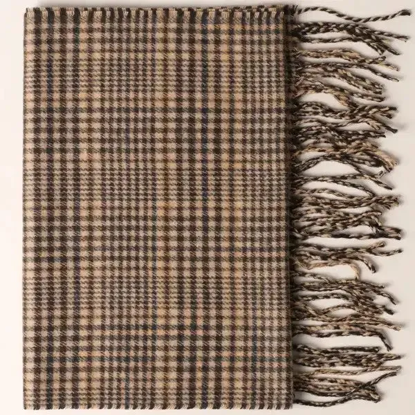 Camel Plaid Cashmere Feel Scarf