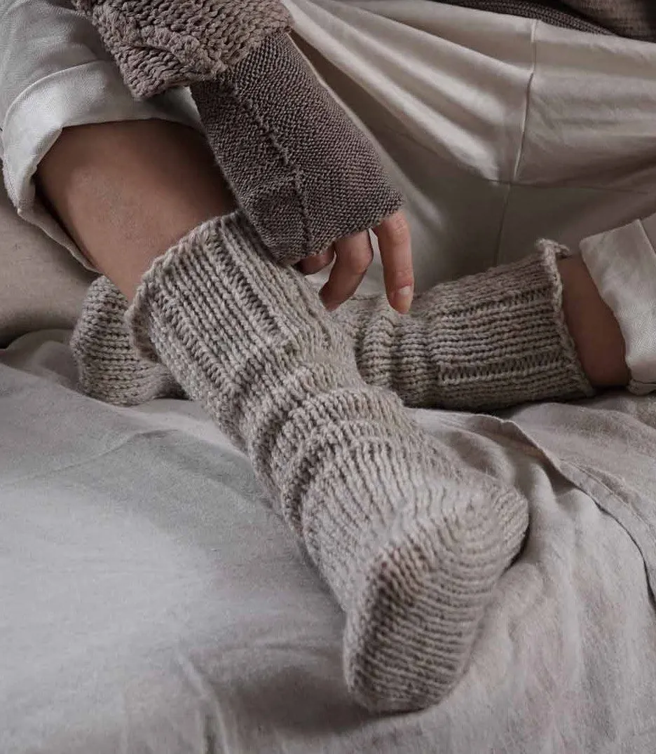 Cozy warm merino wool handmade socks slippers- light taupe
