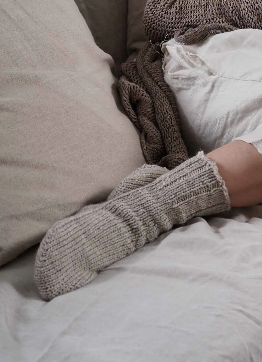 Cozy warm merino wool handmade socks slippers- light taupe