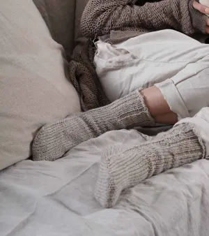 Cozy warm merino wool handmade socks slippers- light taupe