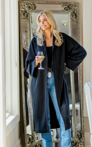 Crown Linen- Black Elegant Ingrid Duster Travel  and Lounge Piece-New