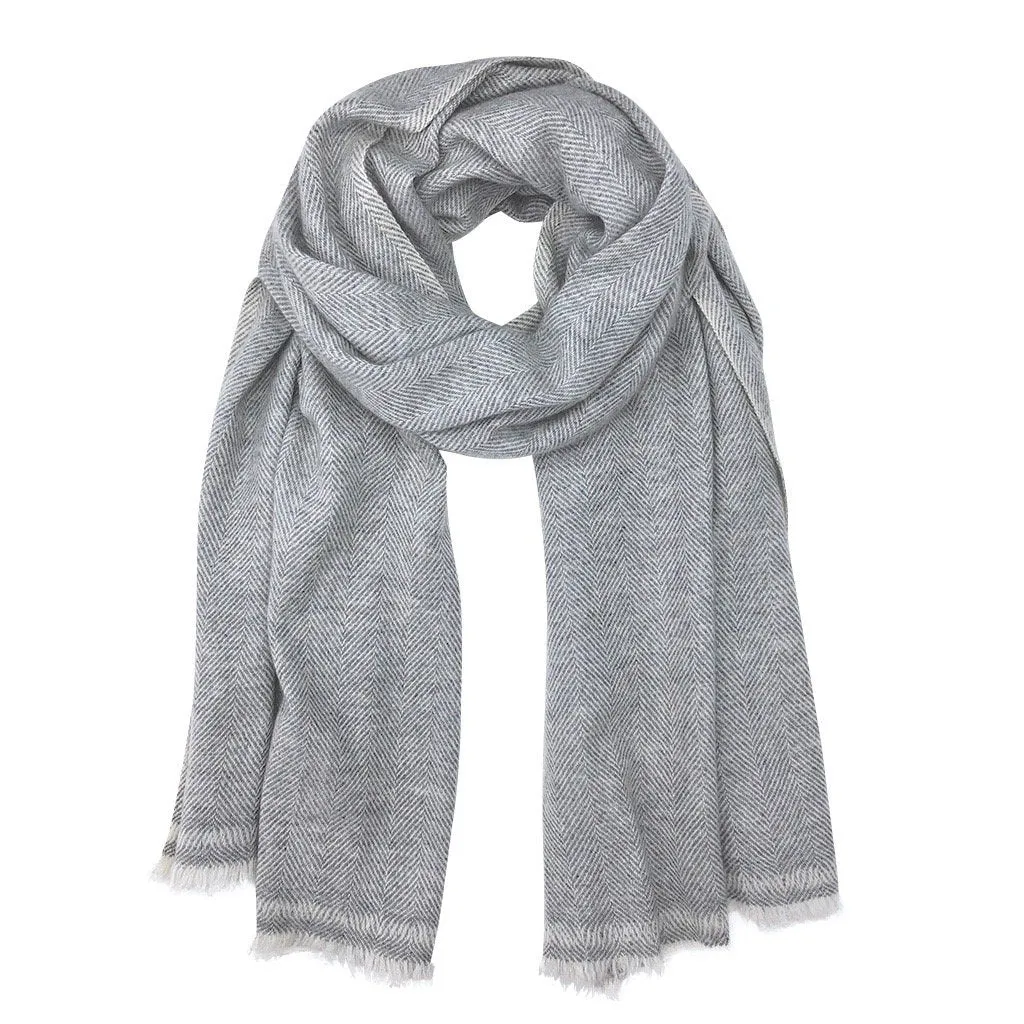 Gray Herringbone Cashmere Scarf by SLATE   SALT