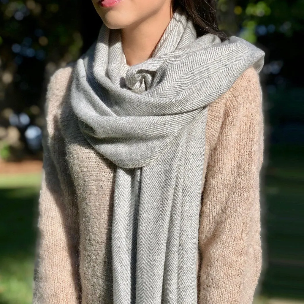 Gray Herringbone Cashmere Scarf by SLATE   SALT