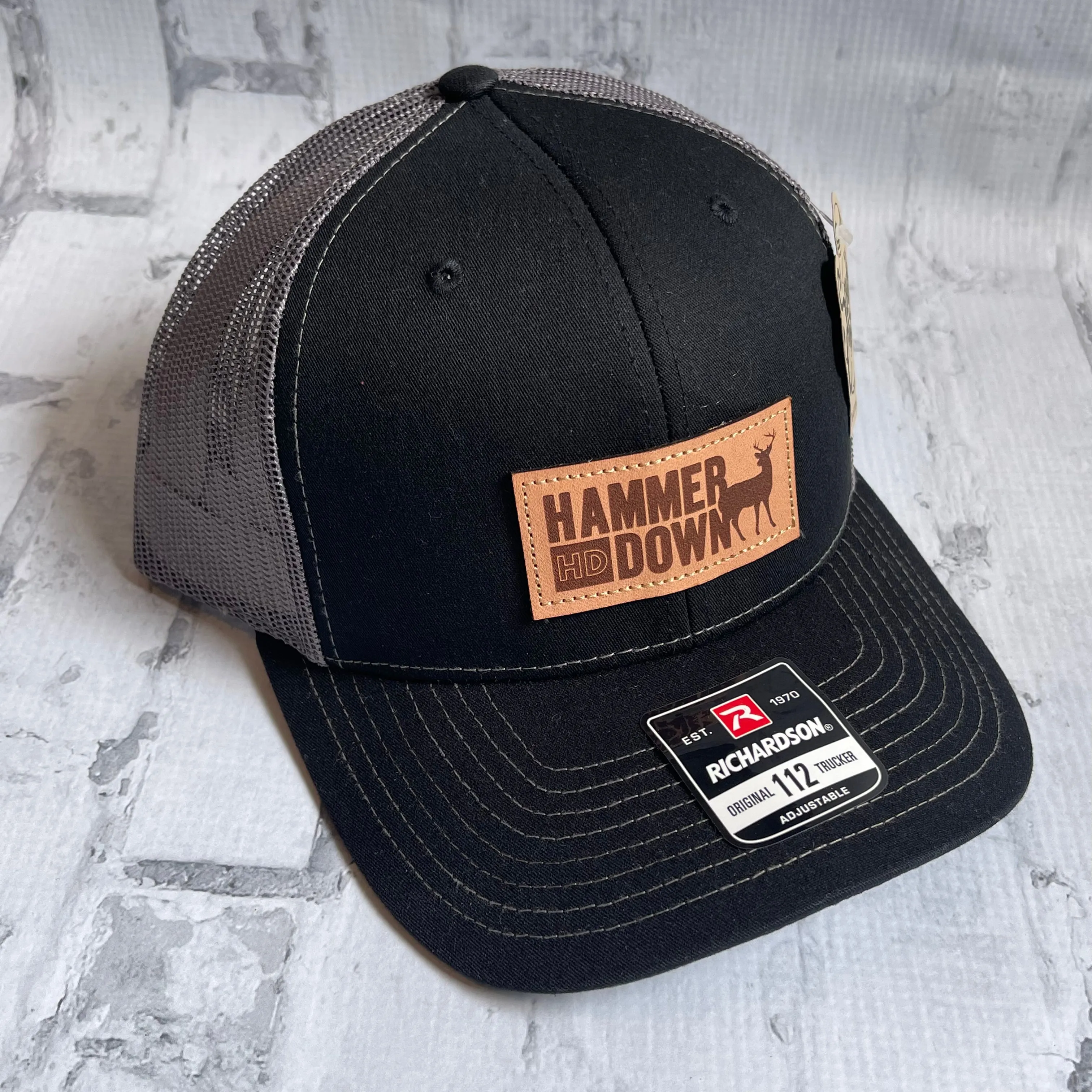 Hammer Down "Rectangle Deer" Hat - Black with Leather Patch