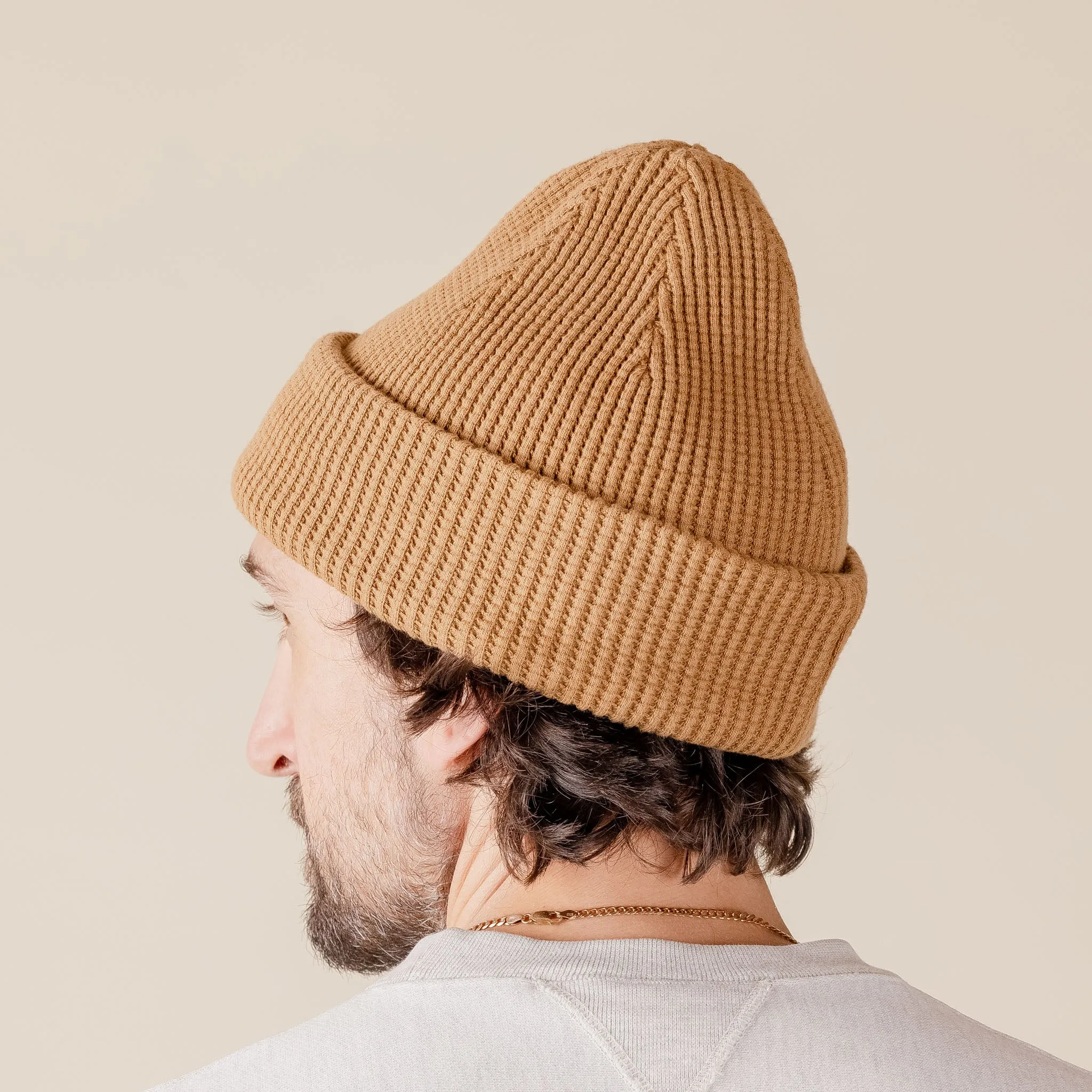 Homespun Knitwear - Mustard Cotton Waffle Thermal Beanie