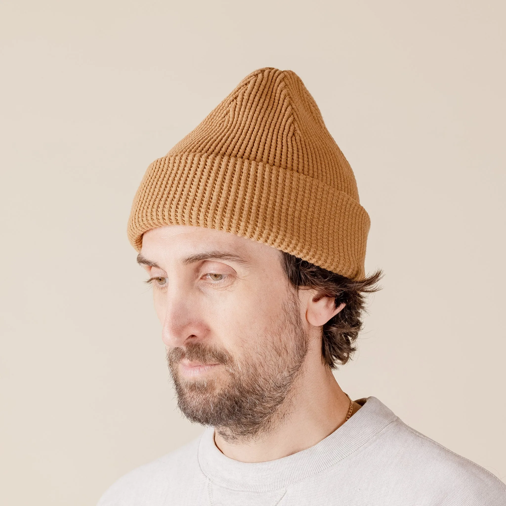 Homespun Knitwear - Mustard Cotton Waffle Thermal Beanie