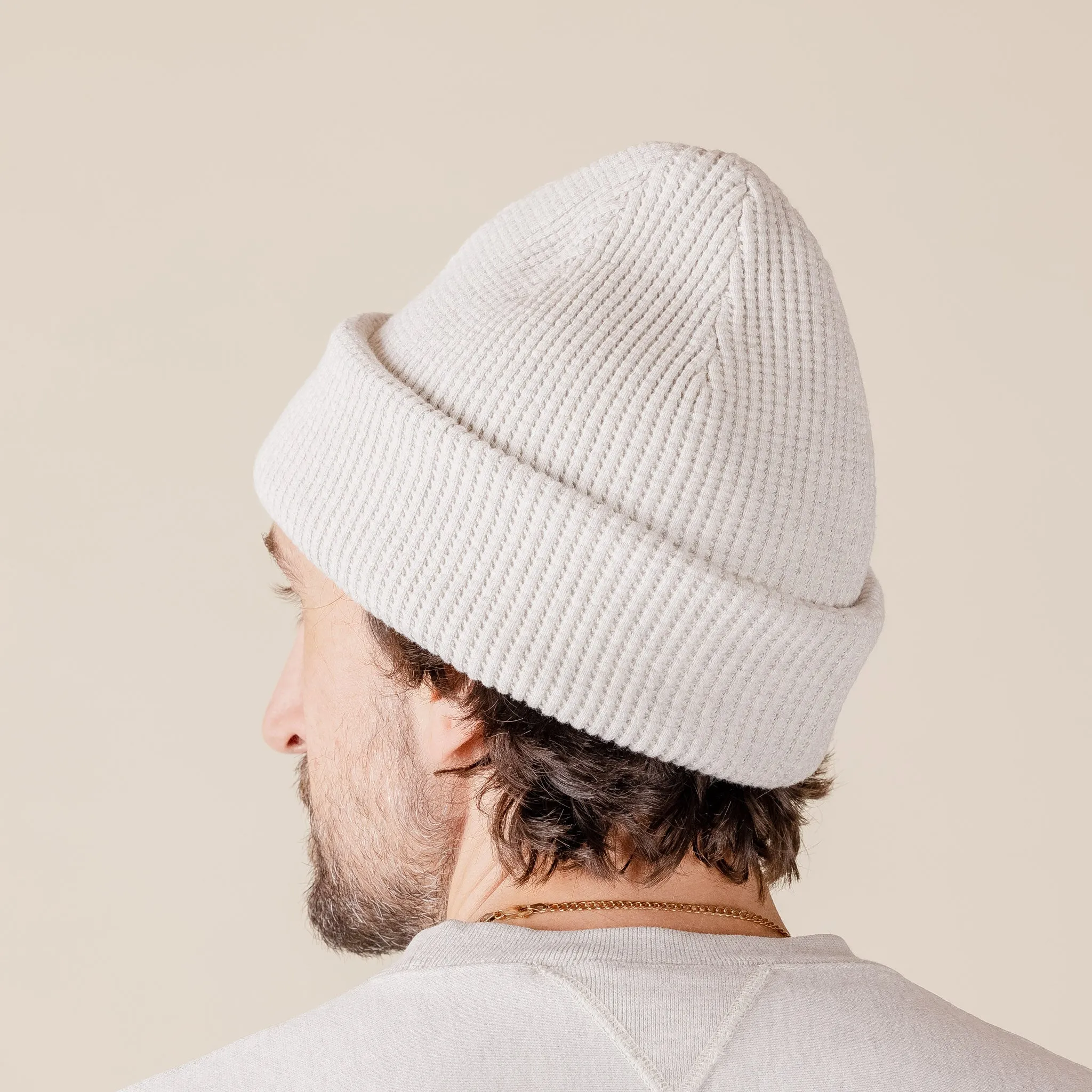 Homespun Knitwear - Cotton Thermal Waffle Beanie - Oatmeal