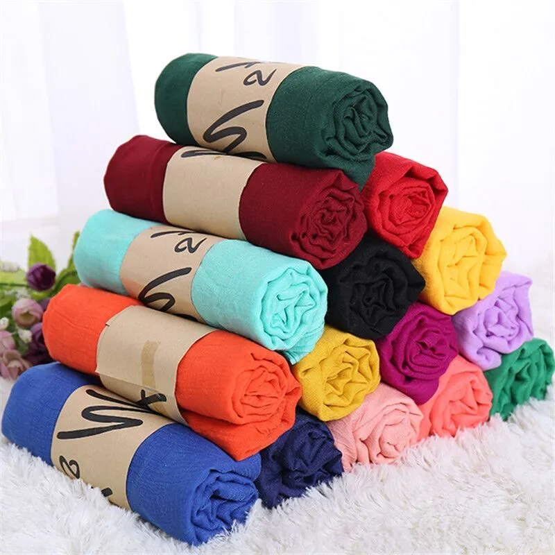Luxury Brand Women Scarf Cotton Candy Color Hijab Scarf Pashmina Shawls And Wraps Head Scarves Neck Bandana Men Black Scarves
