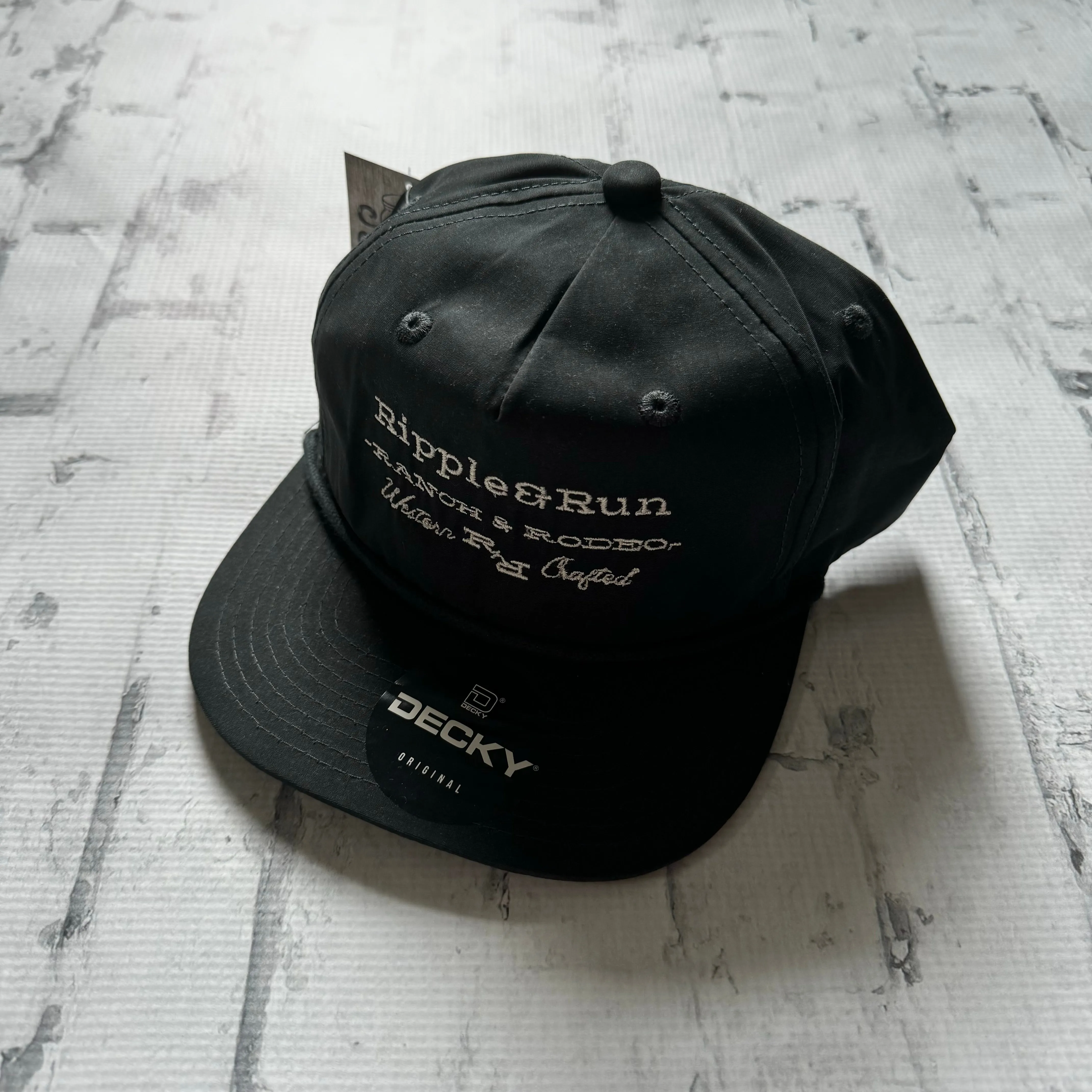 Ripple and Run “Lettering" Hat - Black with Black Rope