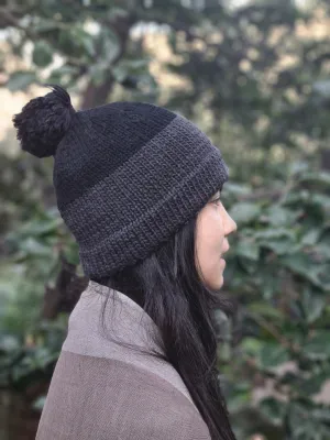 Shades of Night Merino Cap with pom-pom