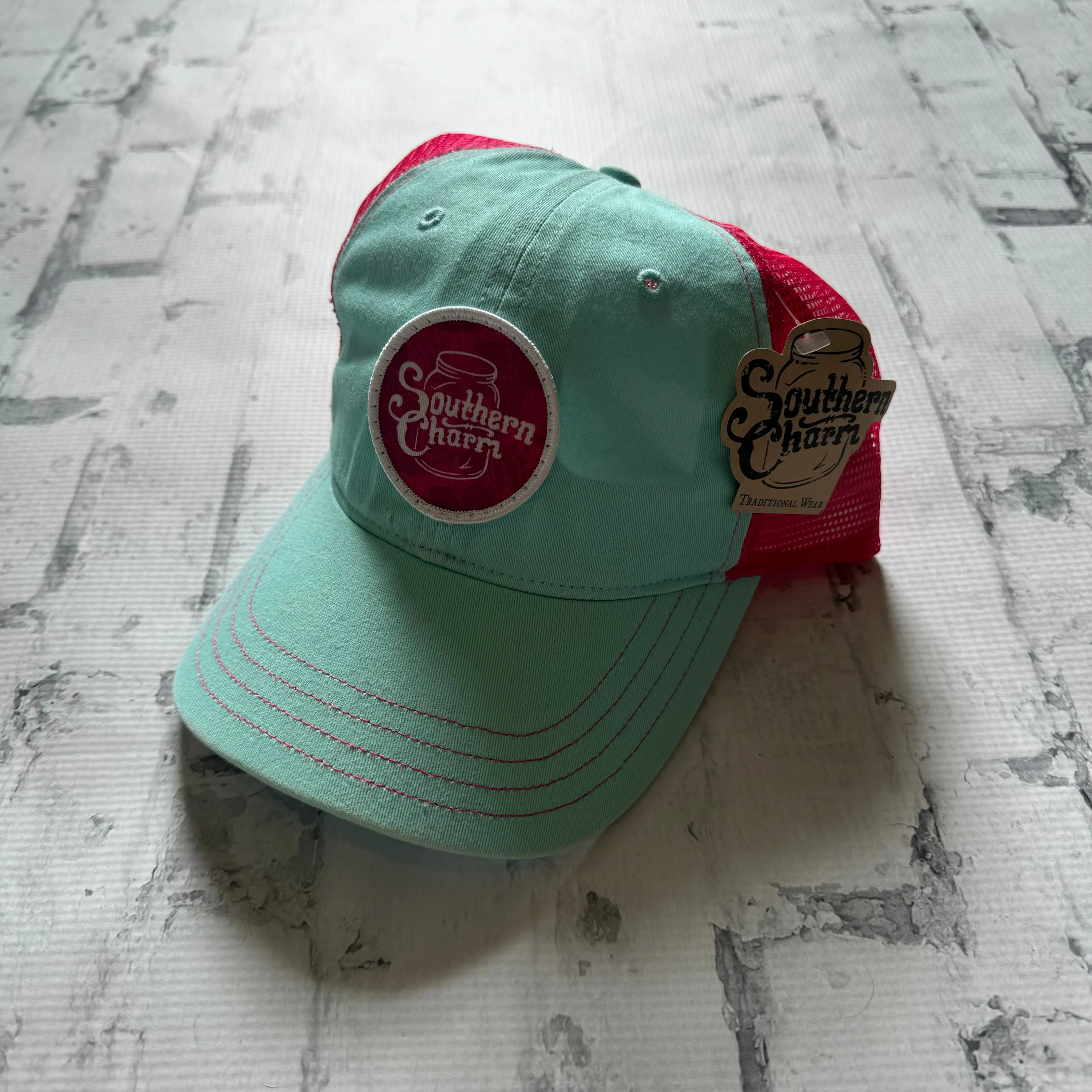 Southern Charm “Flower Silhouette" Hat - Mint
