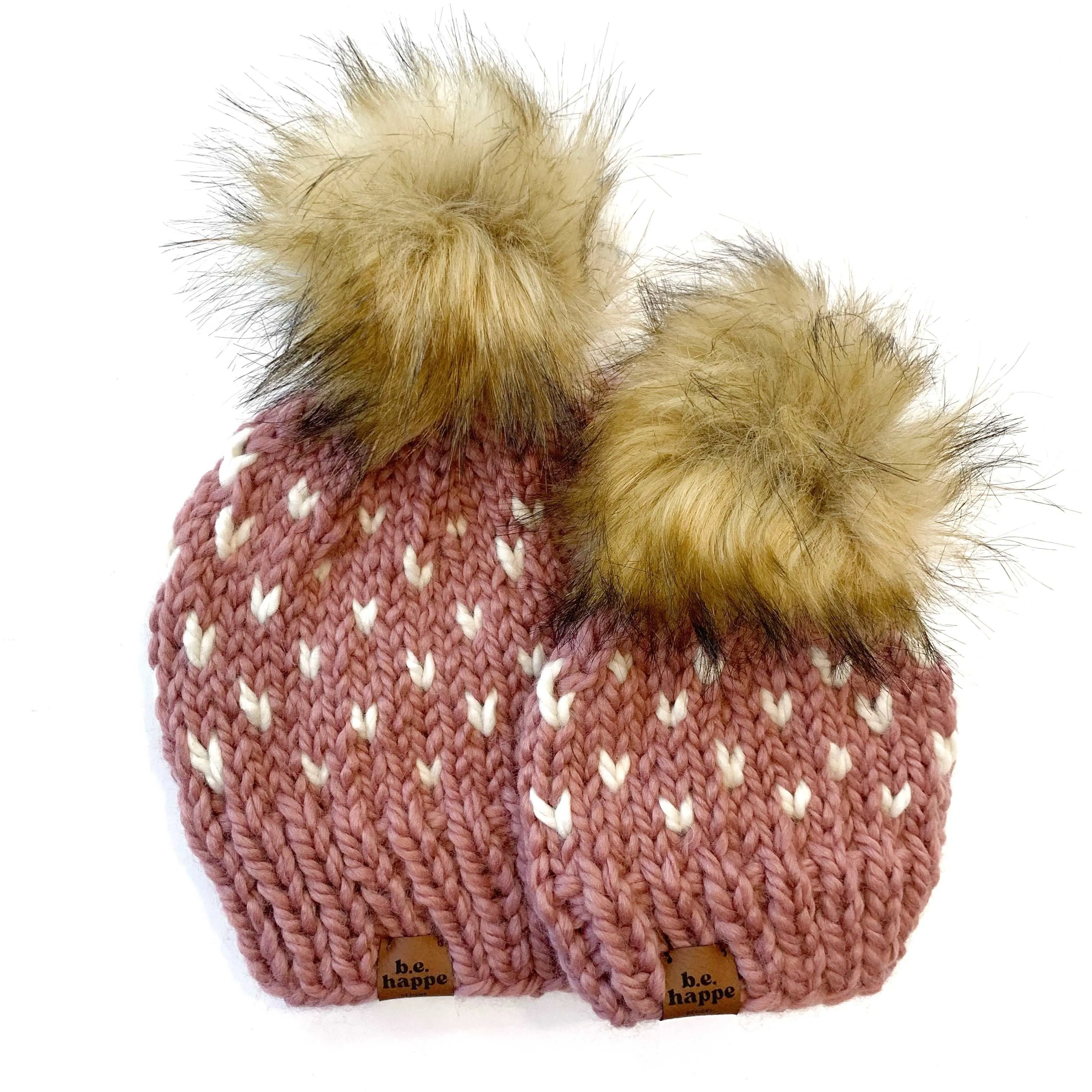 Toddler Happe Hearts Knit Pom Hat | Dusty Rose   Off White