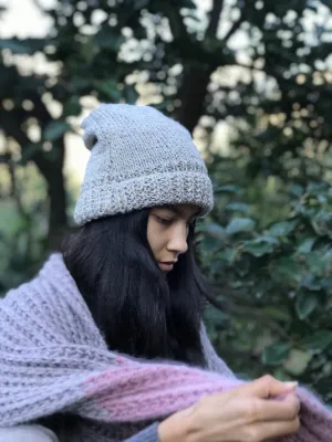White Plain Knit Hemp-Wool Beanie